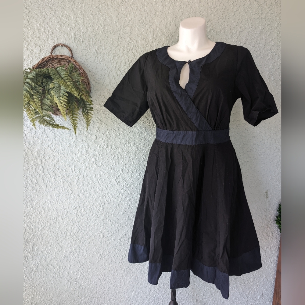 Eshakti key hole front 3/4 sleeve midi dress faux wrap size 2xl/20 color blockin